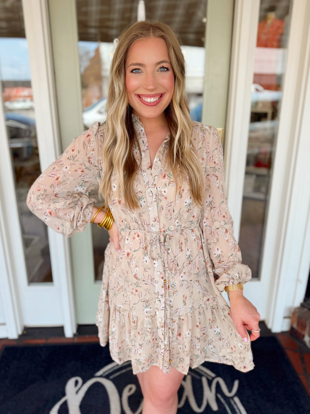 Embroidered chiffon button down dress