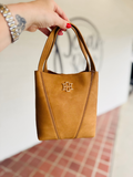Mini yellow tan handbag with long strap