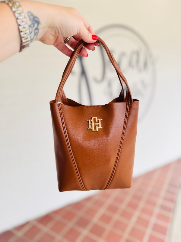 brown mini handbag with long strap 
