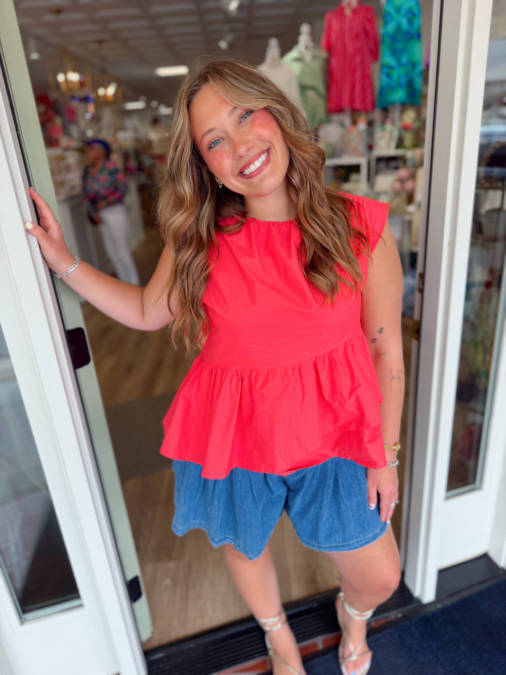 teaberry flare sleeveless top