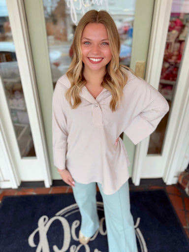 Relaxed dolman sleeve stripe top