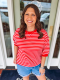red crew neck cotton top