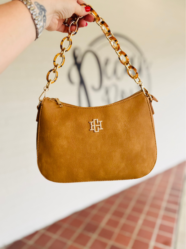 Yellow tan handbag with two different straps