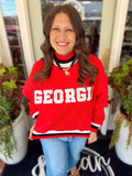 Red mockneck with "Georgia" on the front 