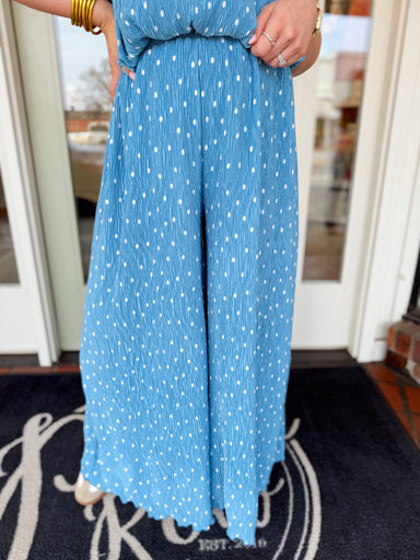 Polka dot pleated wide leg pants 