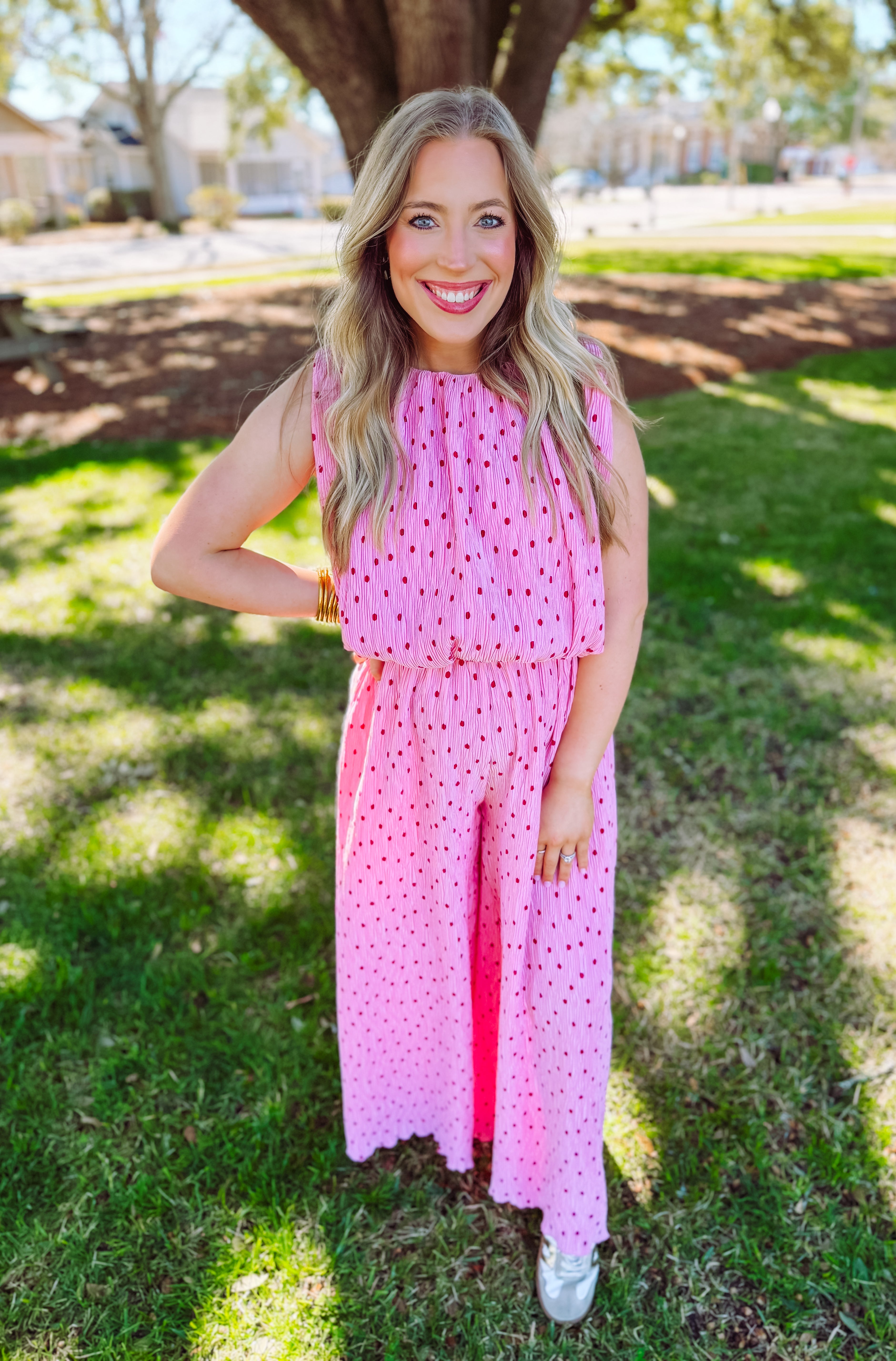 Pleated polka dot cropped top