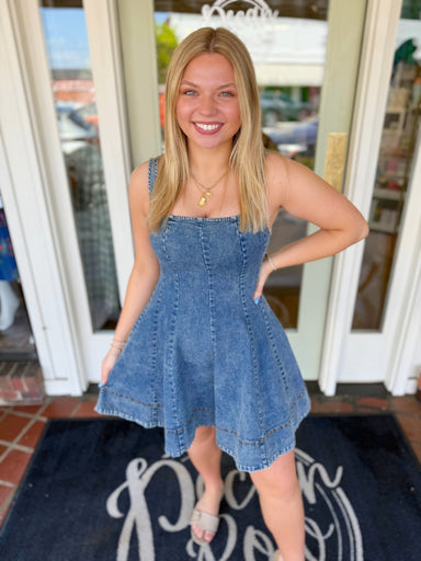 Classic denim sleeveless dress with back zipper