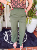 Olive high-rise wide leg pants with pockets