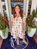 Floral dress with ruffle detailing and subtle puff sleeves