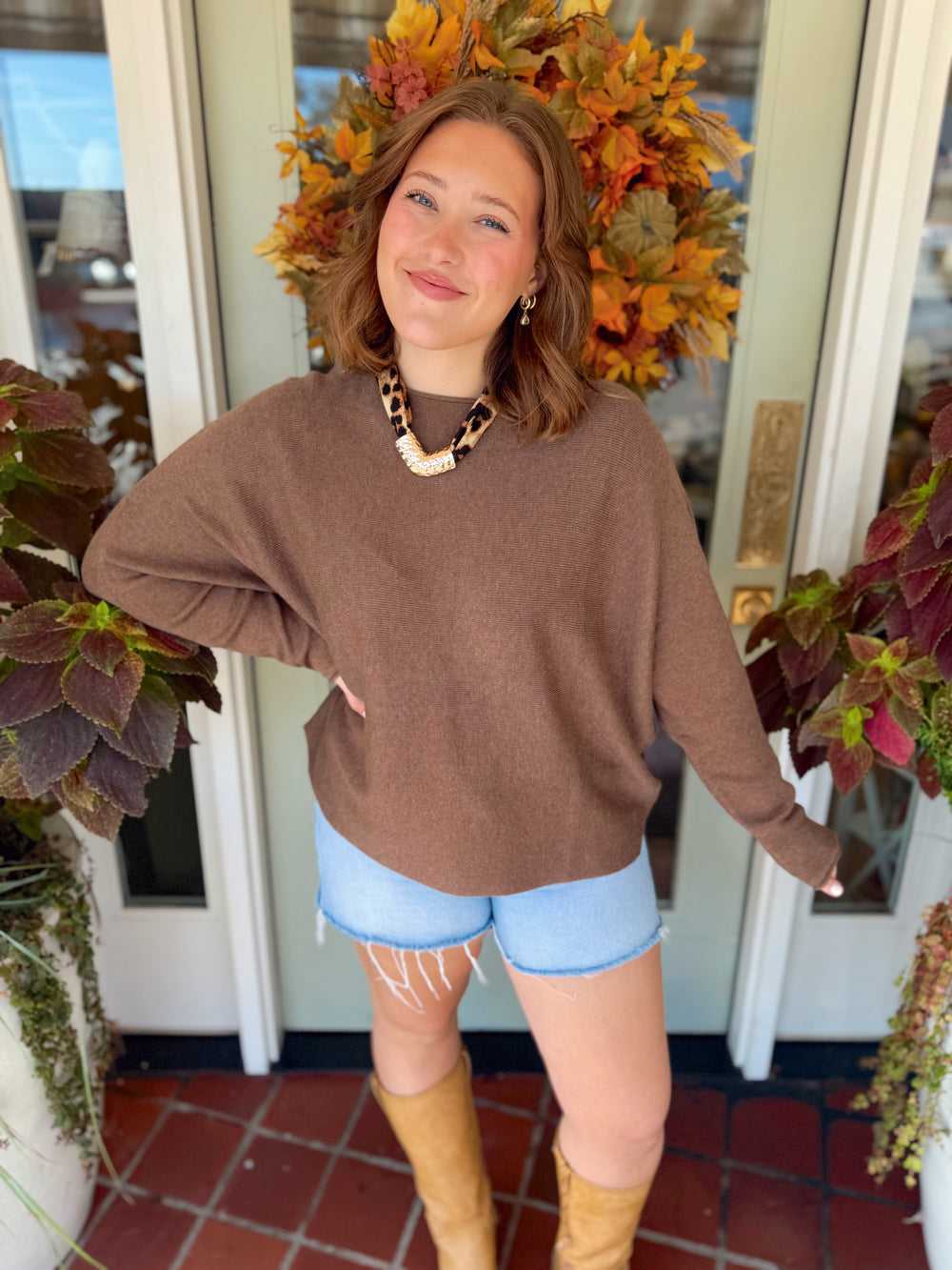 This crewneck sweater features relaxed dolman sleeves for a comfortable, slightly oversized silhouette that still feels polished.