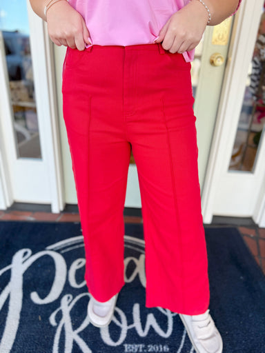 Red wide leg pants with front seam 