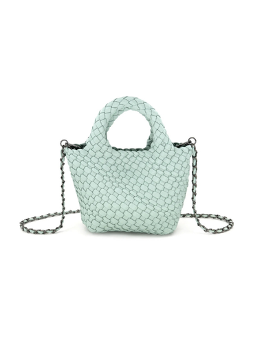 Mint woven handbag with removable crossbody chain strap 