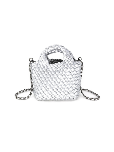 Braided clutch with removable crossbody chain 