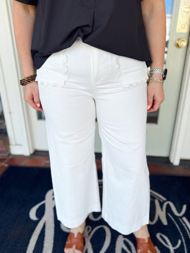 Wide leg pants with scallop pocket detail