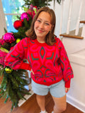 Hot pink, red and green sweater top 