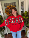 red sweatshirt with plaid Georgia on the front 