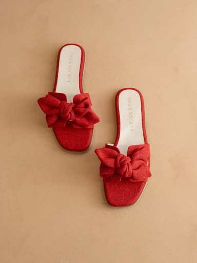 red The Ginny Textured Bow Slide in Cherry