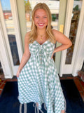 Gingham dress with front tie detailing