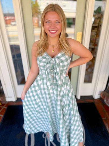 Gingham dress with front tie detailing