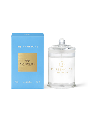 teak and petitgrain the hamptons non-toxic soy wax glass candle by glasshouse fragrances