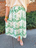 Green floral eyelet midi skirt 