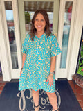 teal and green swirl dress