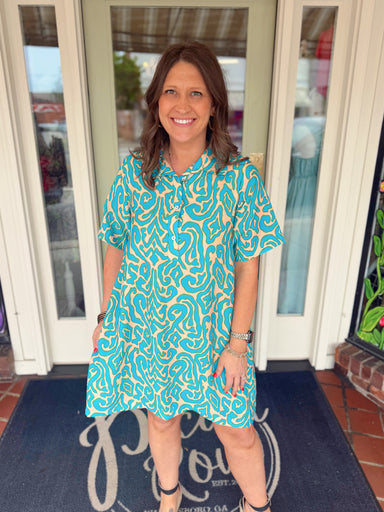 teal and green swirl dress