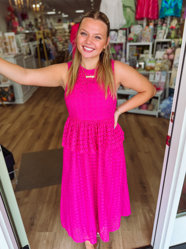sleevless eyelet dress in magenta