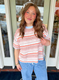 Jules coral and cream striped cropped top