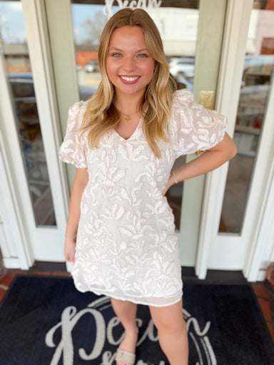 Raised floral applique detailed dress