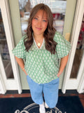Green patterned blouse with elastic arms 