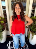 Red ribbed sleeveless sweater 