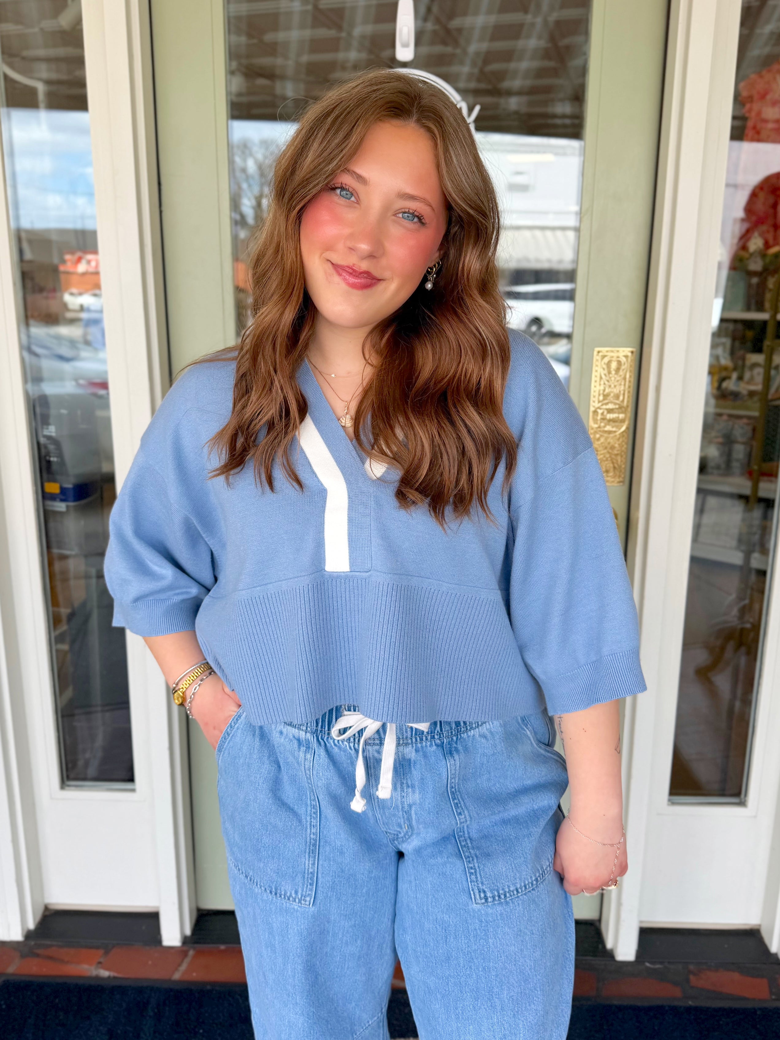 Slightly cropped drop shoulder top 