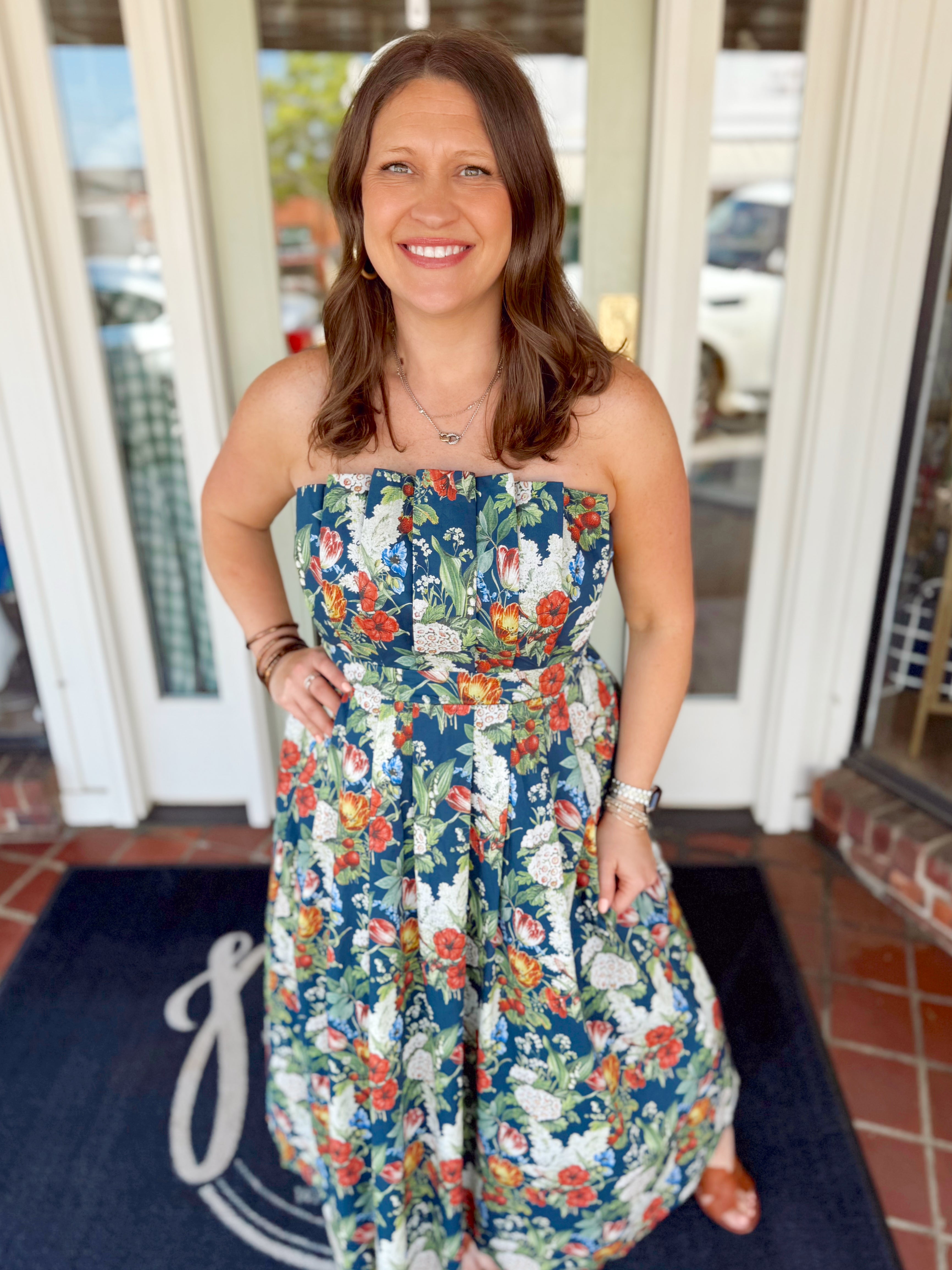 Floral strapless dress with pockets