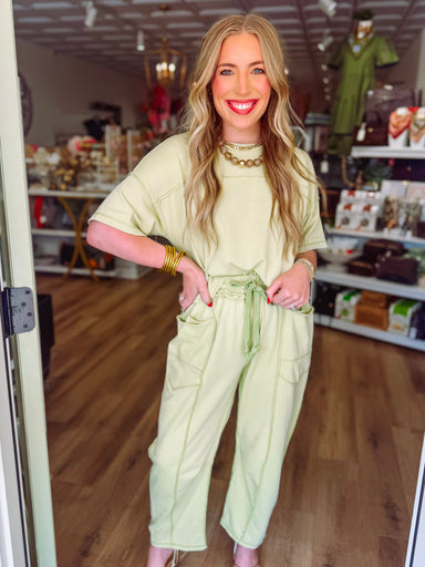 Cropped boxy short sleeve top in chartuese