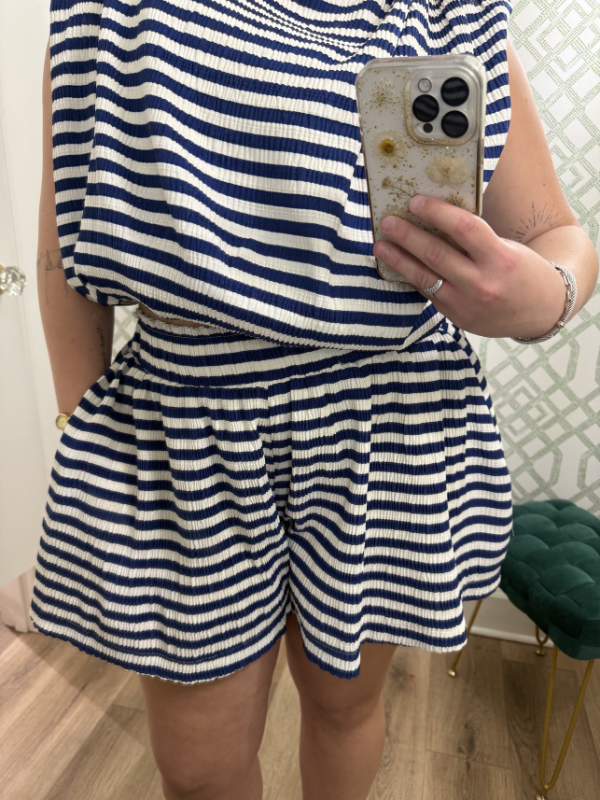 blue and white striped bottoms
