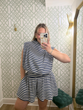 blue and white striped boat top