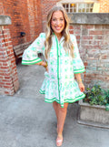Green and white floral printed dress 
