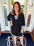Black dress with contrasting white trim