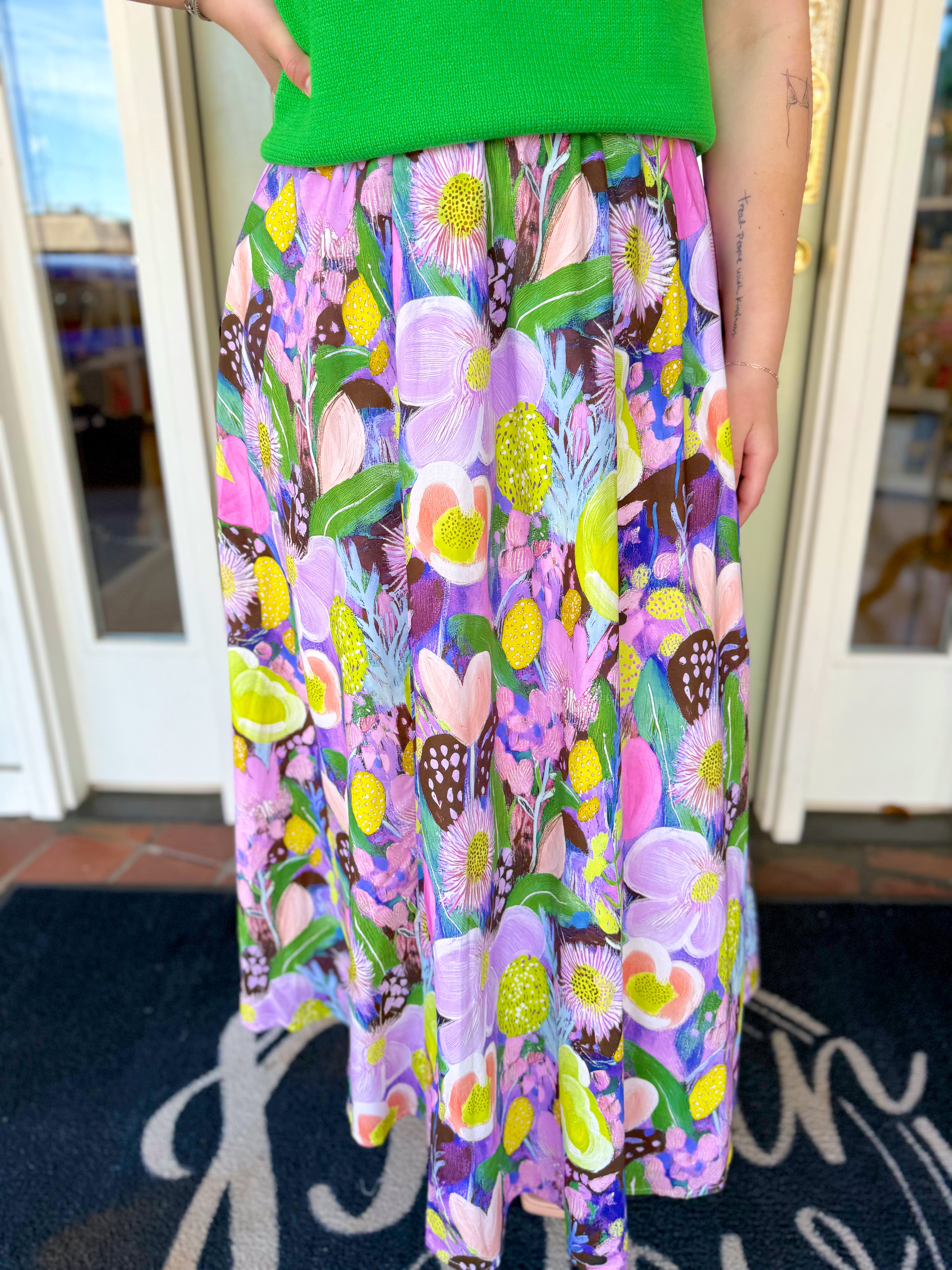 Colorful floral midi skirt 