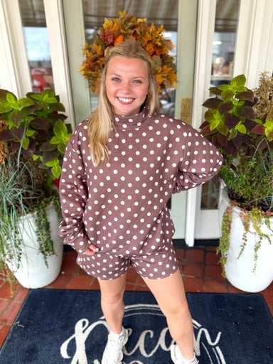 brown quilted mockneck long sleeve top 