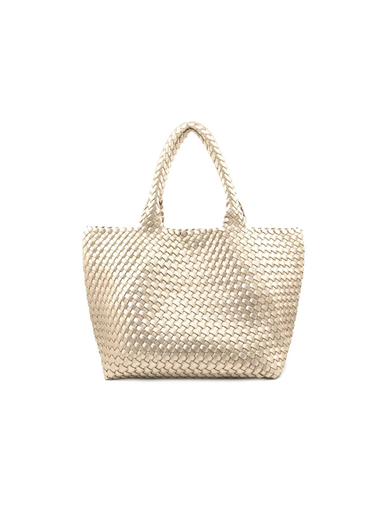 Woven champagne handbag with matching pouch 