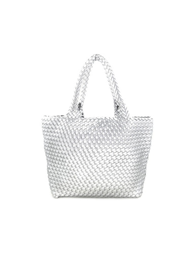Silver woven handbag with matching small pouch 