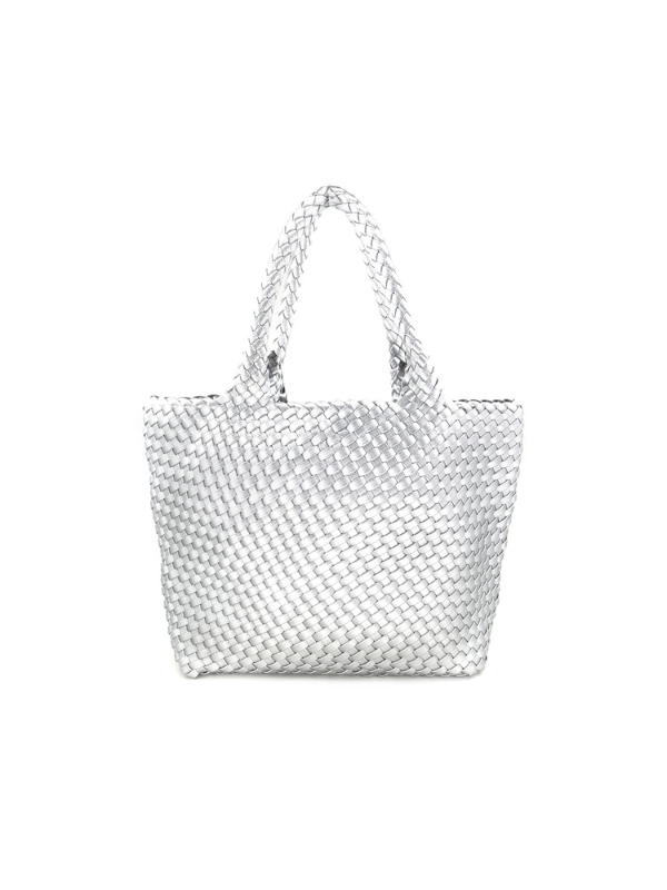 Silver woven handbag with matching small pouch 