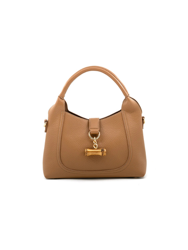 Brown handbag with a gold chain bamboo clasp