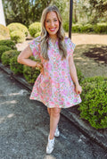 Colorful pastel floral mini dress with pockets