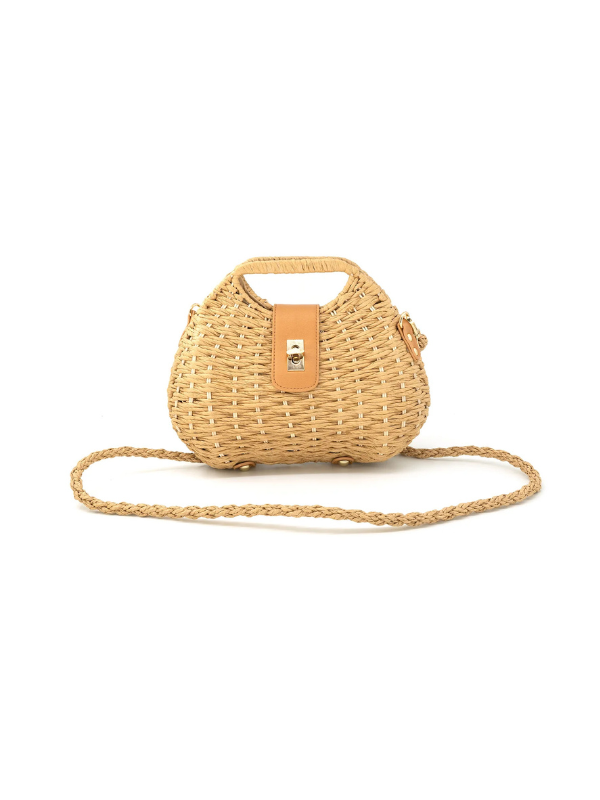 Woven handbag with a removable crossbody strap