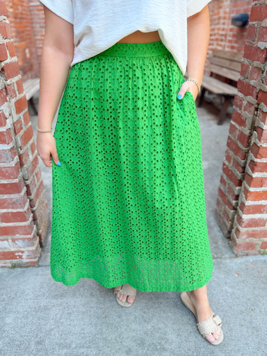 Green eyelet skirt