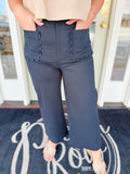 Navy wide leg pants with scallop pockets 