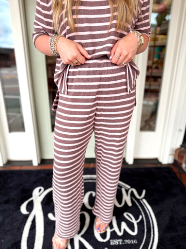 Mauve and brown striped straight leg pants